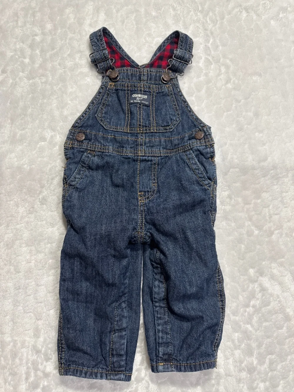 Osh Kosh B' Gosh Vestbak Overalls Plaid Lined Size 12 Months